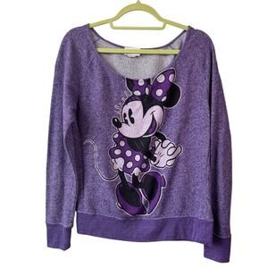 Disney Parks Womens Top Medium Purple‎ Long Sleeve Top Terrycloth Minnie Mouse